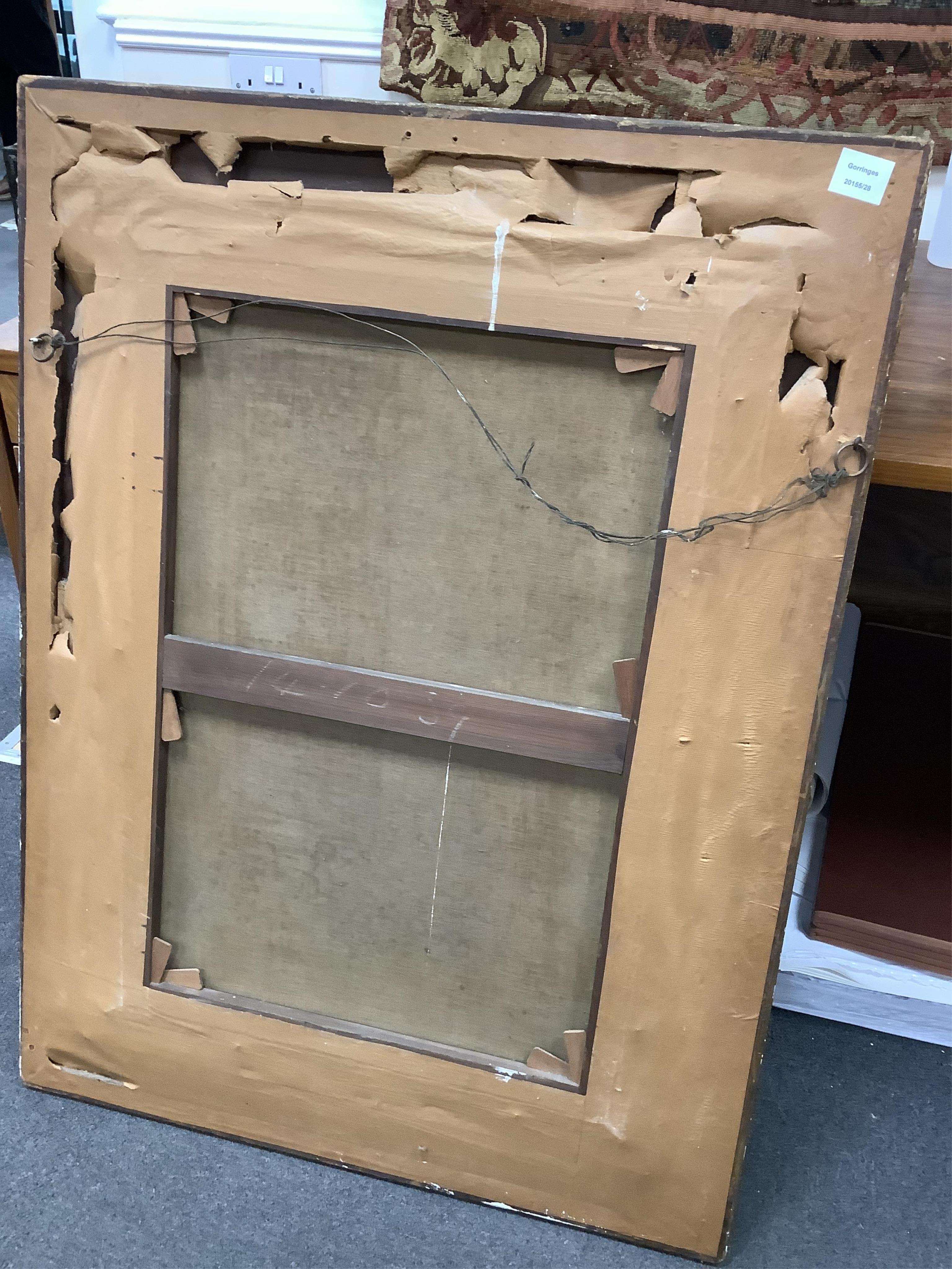 G. Evans (19th. C), Portrait of Queen Victoria wearing ermine before a landscape, signed and dated 1859, 77 x 52cm, applied plaque to the gilt frame, oil on canvas